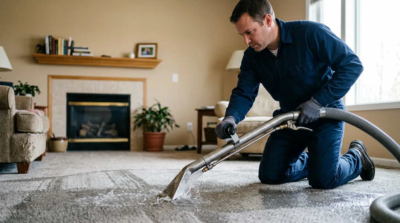 Water damage restoration technician working near Buena, NJ